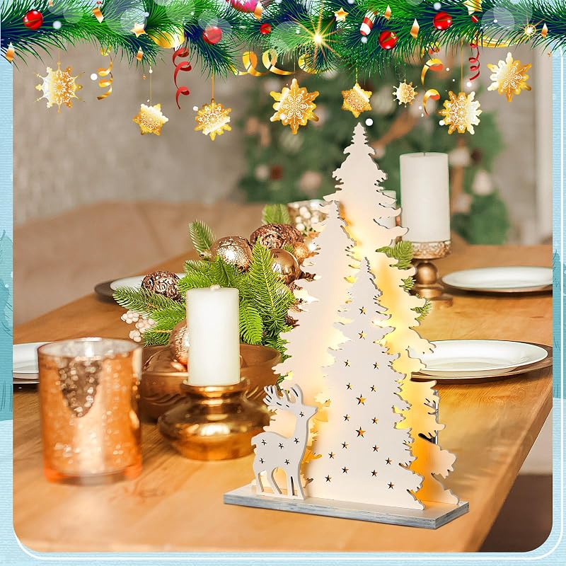 Wooden Christmas Tree Table Decor with LED Lights