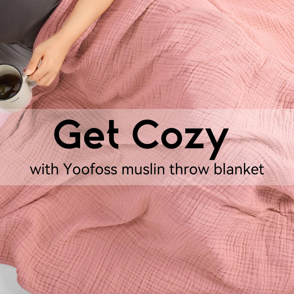 Yoofoss Muslin Blanket 100% Organic Cotton Large Twin Size 60" x 80" for Bed Couch Summer Gauze Blanket for Adults Lightweight and Breathable Bean Paste