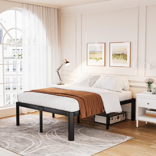 Askeld Queen Bed Frame, 18 Inch High Metal Platform Bed with Round Corner Leg, No Box Spring Needed, Heavy Duty Noise-Free Bed Base, Easy Assembly, Black
