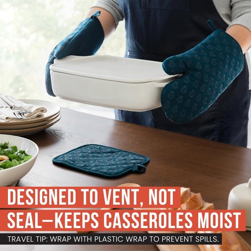 Chef Pomodoro Casserole Dish - 15.5" x 9.3" White Ceramic Baking Dish with Lid | Ideal for Lasagna & Roasting