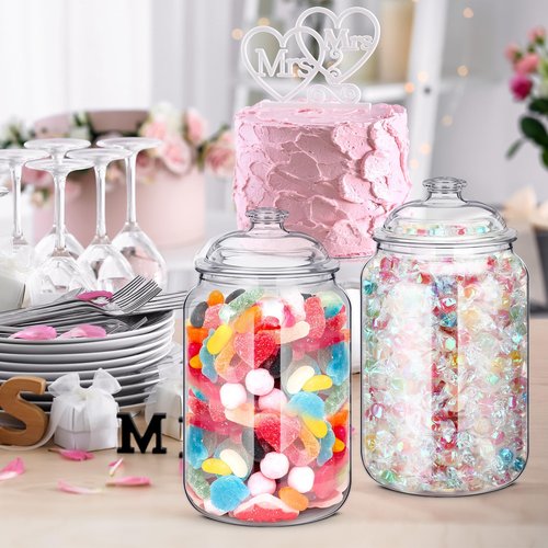 Nuogo 2 Pcs 1.5 Gallon 192 oz Candy & Cookie Jar Plastic Jars with Lids Decorative Apothecary and Candy Buffet Container Clear Airtight Food Storage Canister (Classic Style)