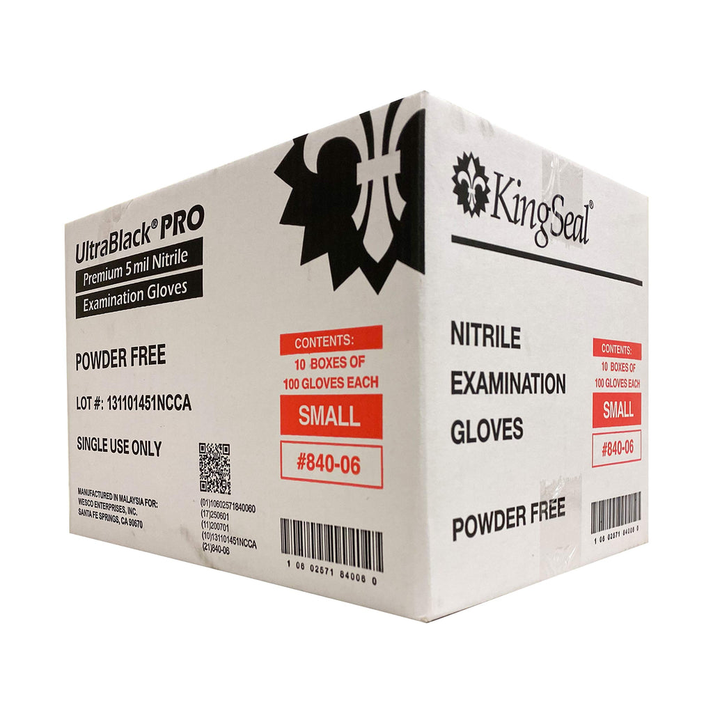 KingSeal UltraBlack-PRO LARGE Nitrile Medical Grade Exam Gloves, Latex Free, 5 MIL, Textured Fingertips - 10 Boxes of 100 Gloves by Weight (1000 Count)