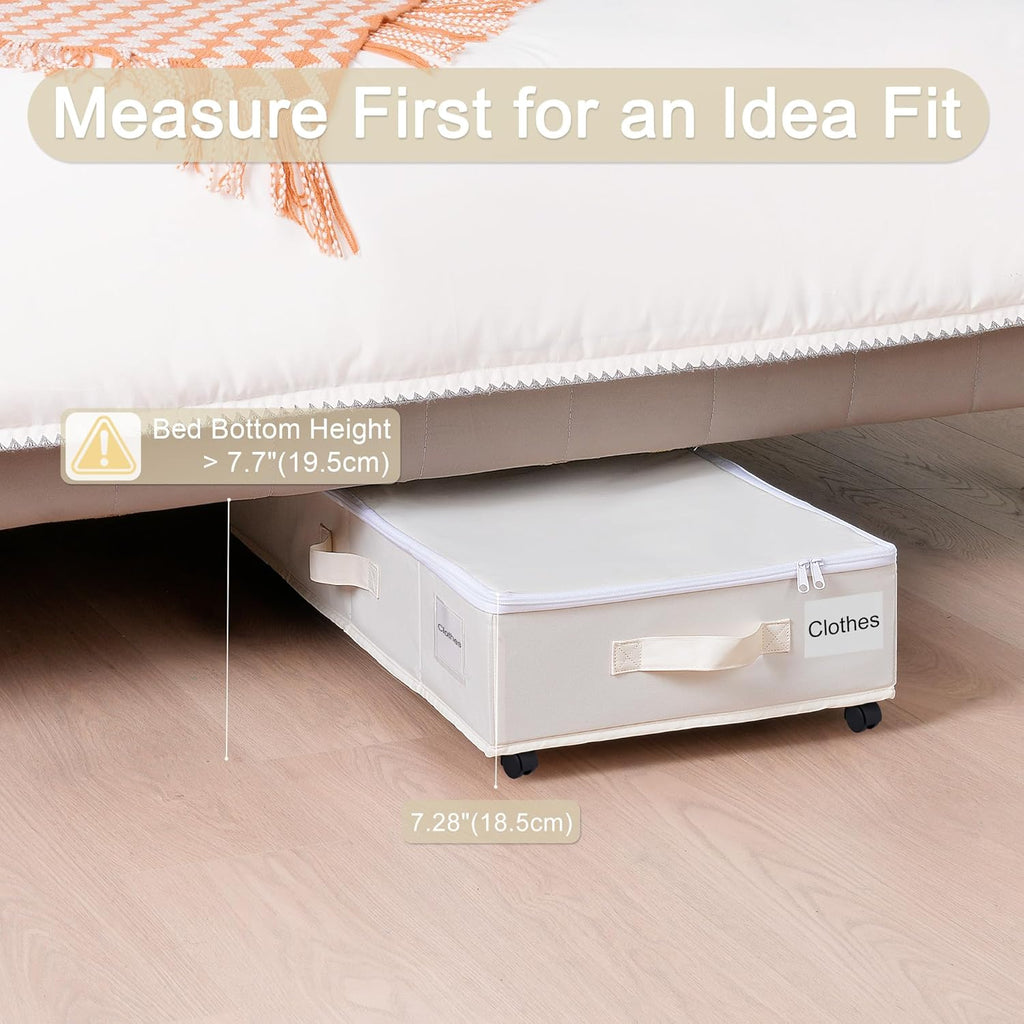 Vincona Under Bed Storage Containers - Rolling 2-Pack with Label Holders for Clothes & Shoes | Beige (30.71x15.7x7.28 in)