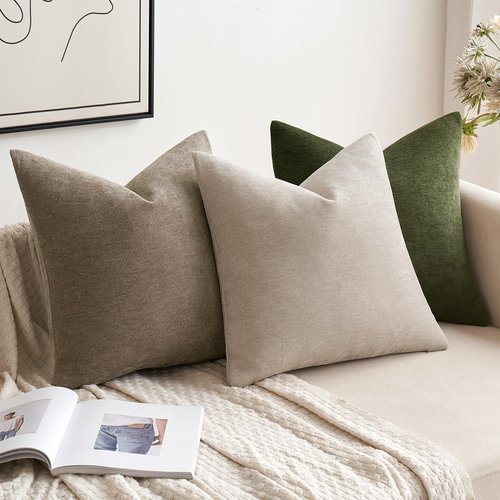 MIULEE Pack of 2 Olive Green Decorative Pillow Covers 18x18 Inch Soft Chenille Couch Spring Throw Pillows Farmhouse Cushion Covers for Home Decor Sofa Bedroom Living Room