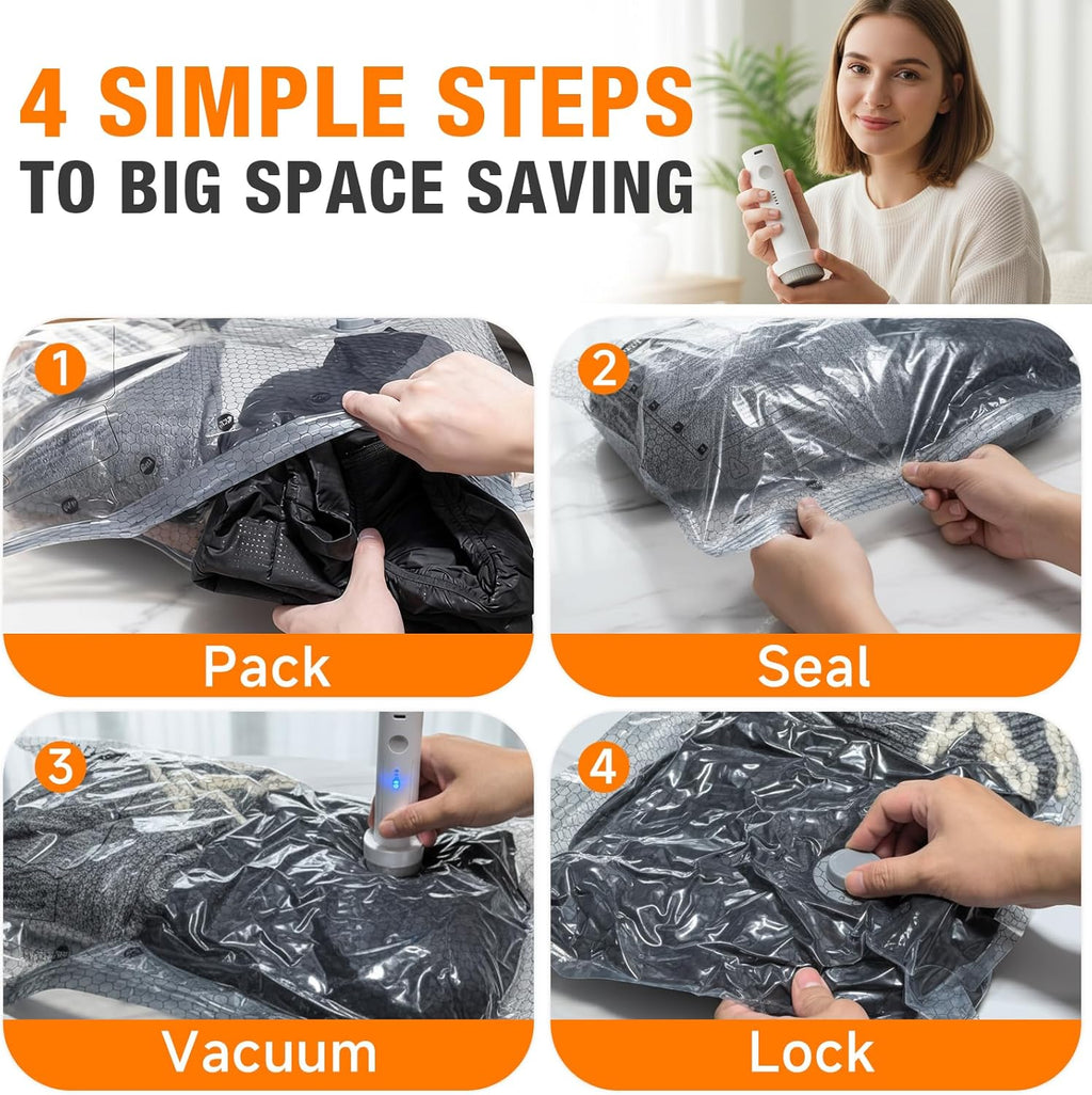 Skiennix Space Saver Vacuum Storage Bags - Portable Electric Pump Included | 15 Combo Set for Clothing & Blankets
