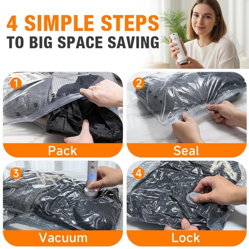 Space Saver Vacuum Storage Bags with Portable Electric Pump, Vacuum Seal Bags for Clothing Travel, Compression Bags for Travel & Home, Clothes, Blankets, Seasonal Storage, 15 Combo (5L/5M/5S)