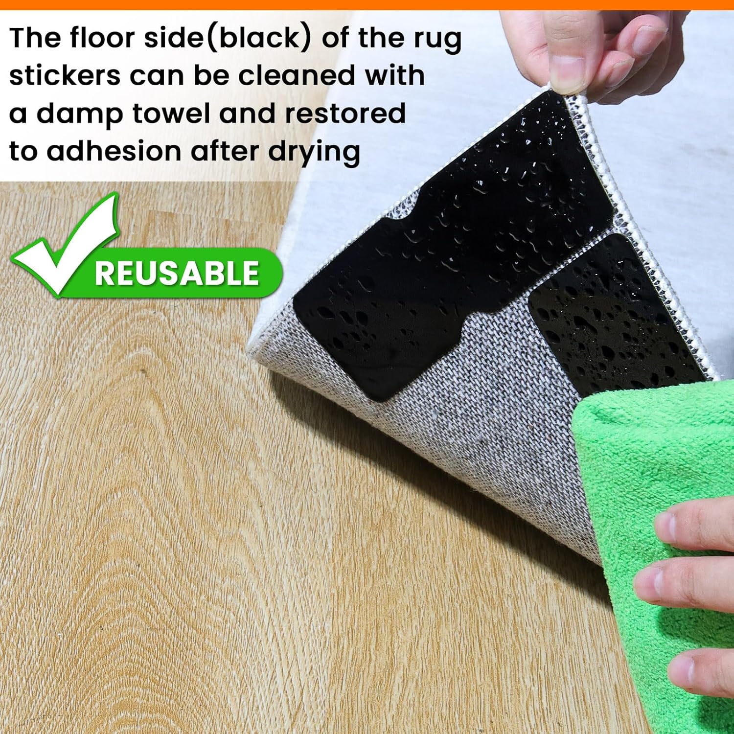 Skiennix Non-Slip Rug Grippers - Reusable Carpet Tape Pads for Hardwood & Tile Floors (12 Pack)