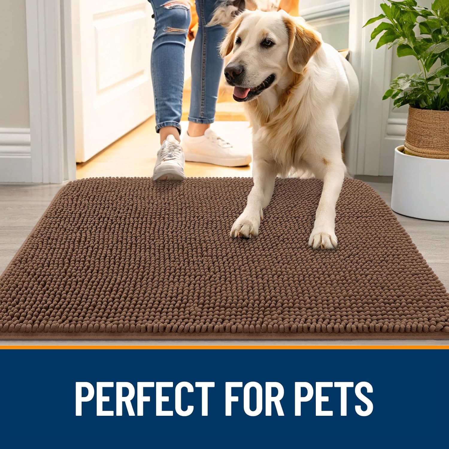 OLANLY Dog Door Mat - Absorbent Non-Slip Washable Chenille Mat for Muddy Paws | 44x32 Mocha Color