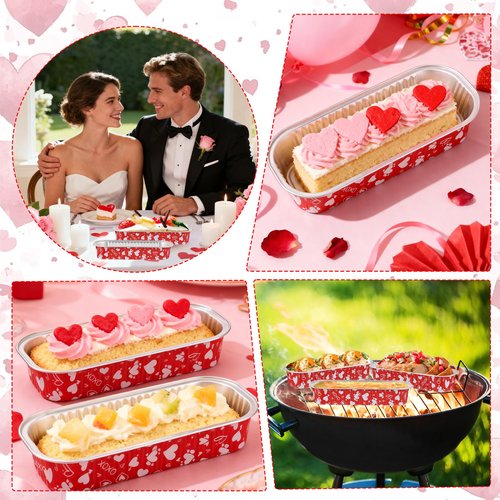 PAJIXANTHIC 100Pcs Mini Loaf Pans with Lids,6.8oz Rectangular Aluminum Foil Baking Pans Disposable Mini Cake Pans,Valentine