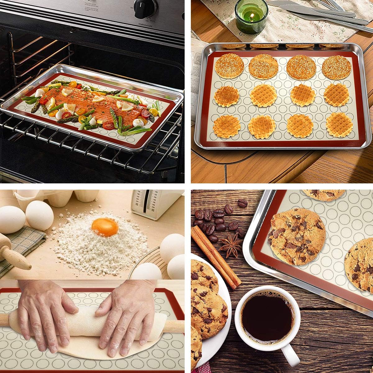 Wildone Baking Sheet Set - Stainless Steel Cookie Sheet with Silicone Mats | 4-Piece, 10 x 8 x 1 Inch, Non-Toxic & Easy Clean
