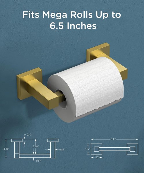 FORIOUS Toilet Paper Holder - Rustproof Stainless Steel Double Post Design | Brushed Gold Finish