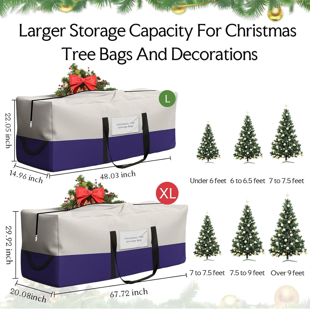 Skiennix Christmas Tree Bag - Heavy Duty 600D Oxford Material for 8 Ft Trees | Dampproof Storage with Dual Zipper & Reinforced Handles