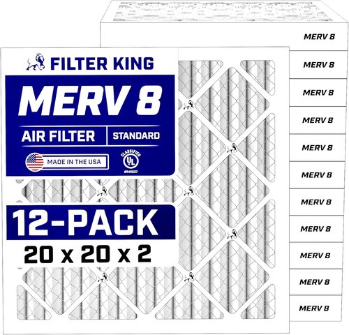Filter King 20x20x2 Air Filter - MERV 8 Dust & Allergy Control | 12-Pack, Made in USA, Pleated Design