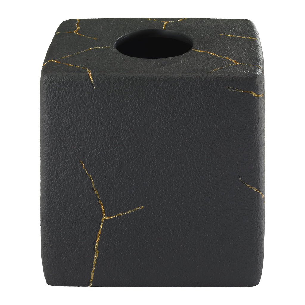 Nicole Miller - Tissue Box Cover, Resin Countertop Accessories, Dorm Room Essentials (Sydney Collection, Black/Gold)