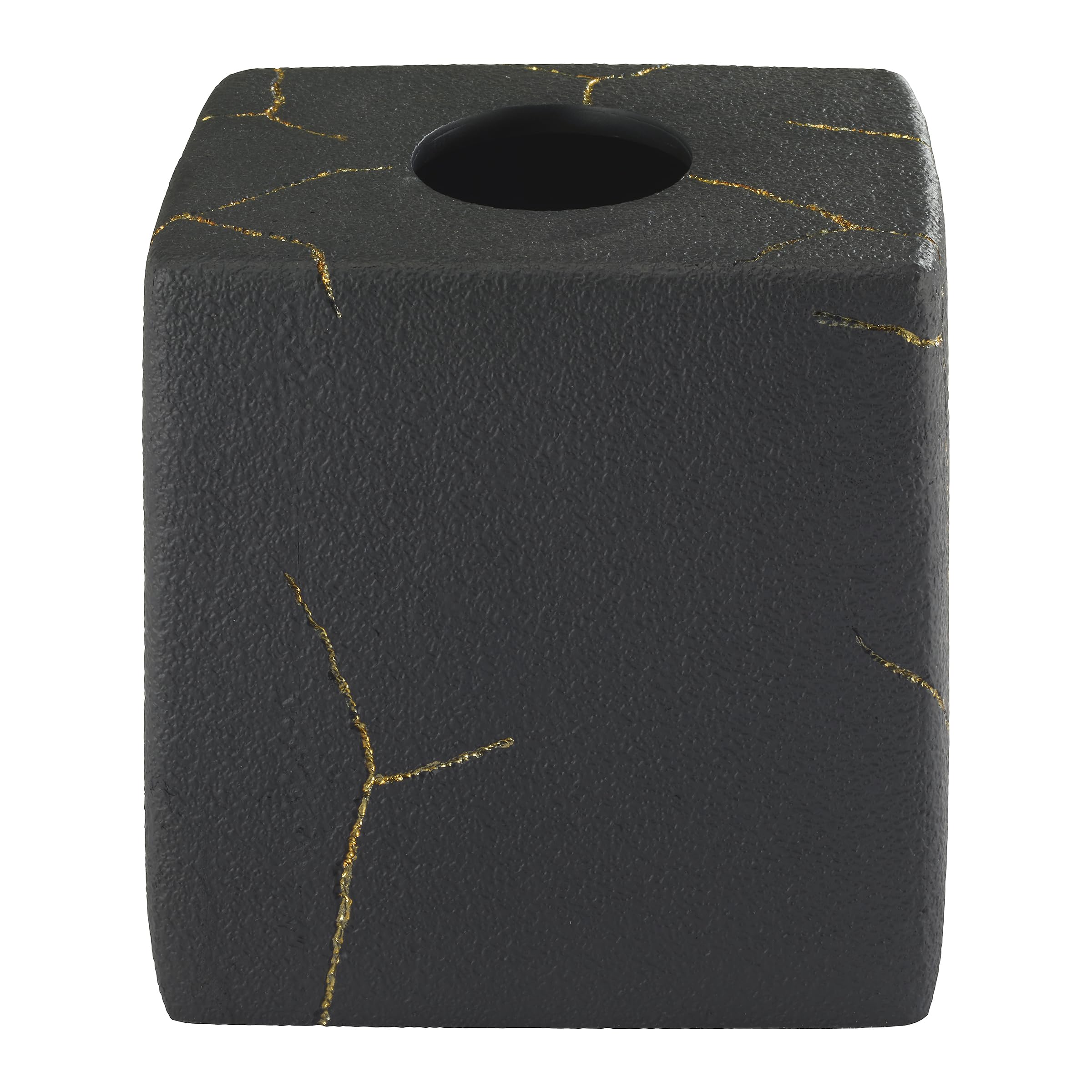 Nicole Miller - Tissue Box Cover, Resin Countertop Accessories, Dorm Room Essentials (Sydney Collection, Black/Gold)