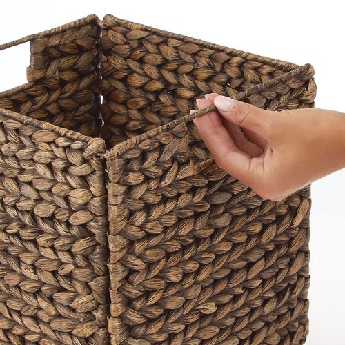 mDesign Natural Woven Hyacinth Cube Organizer Basket with Handles, Storage for Bathroom, Laundry Room Shelf or Nursery - Perfect for Cubby Storage Units - Hold Blankets and Books - 6 Pack, Brown Wash
