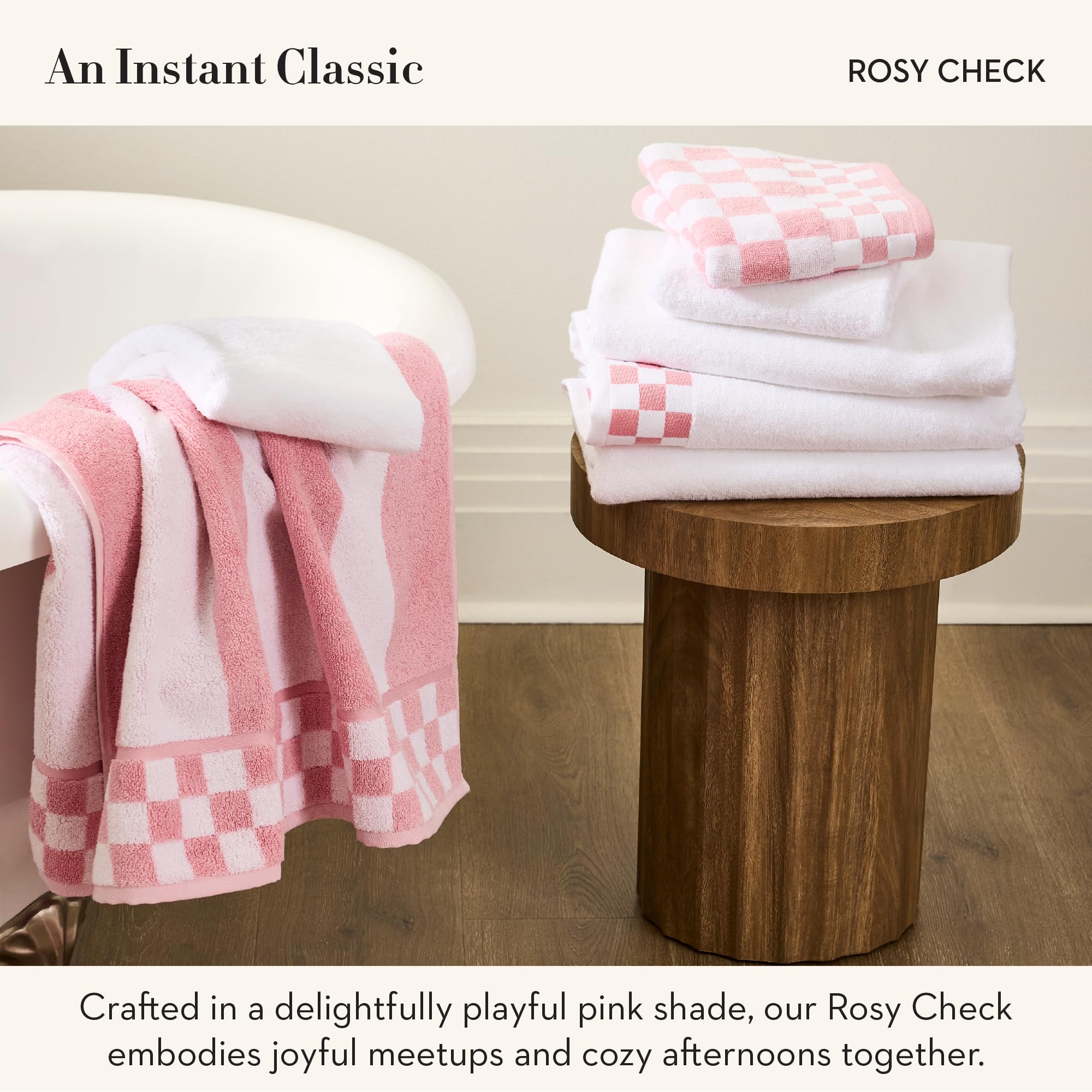 MACKENZIE-CHILDS Hand Towel, Cute Decorative Hand Towel for Bathroom and Kitchen, Pink-and-White Rosy Check