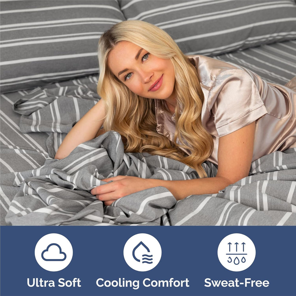 Split King Size 5 Piece Sheet Set | Comfy Cooling Bed Sheets - Hotel Luxury Bedding - Grey Stripes