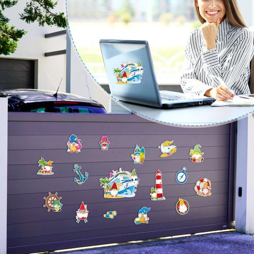 Anglechic 16 Pieces Summer Cruise Door Decorations Magnetic Tropical Fridge Magnets Gnomes Magnetic Decals for Hawaiian Aloha Luau Tiki Theme Party Cruise Door Car Decorations Supplies