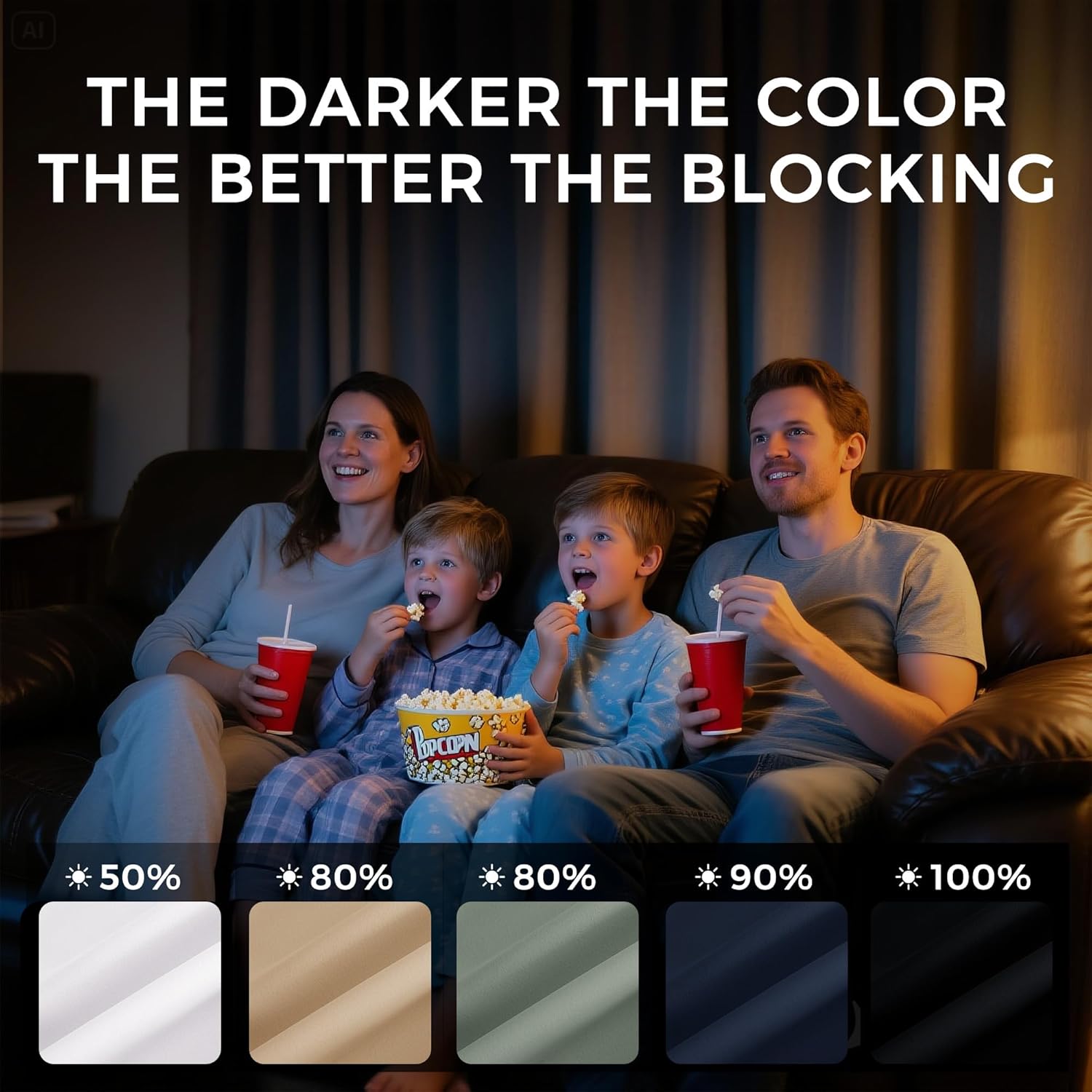 NICETOWN Room Darkening Curtains - 2 Panels, Black | 52" W x 108" L for Ultimate Light Control