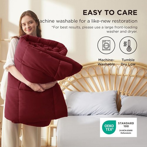 Bedsure Comforter Duvet Insert - All-Season King Size Quilted Down Alternative Blanket, Red 90 x 102 Inches