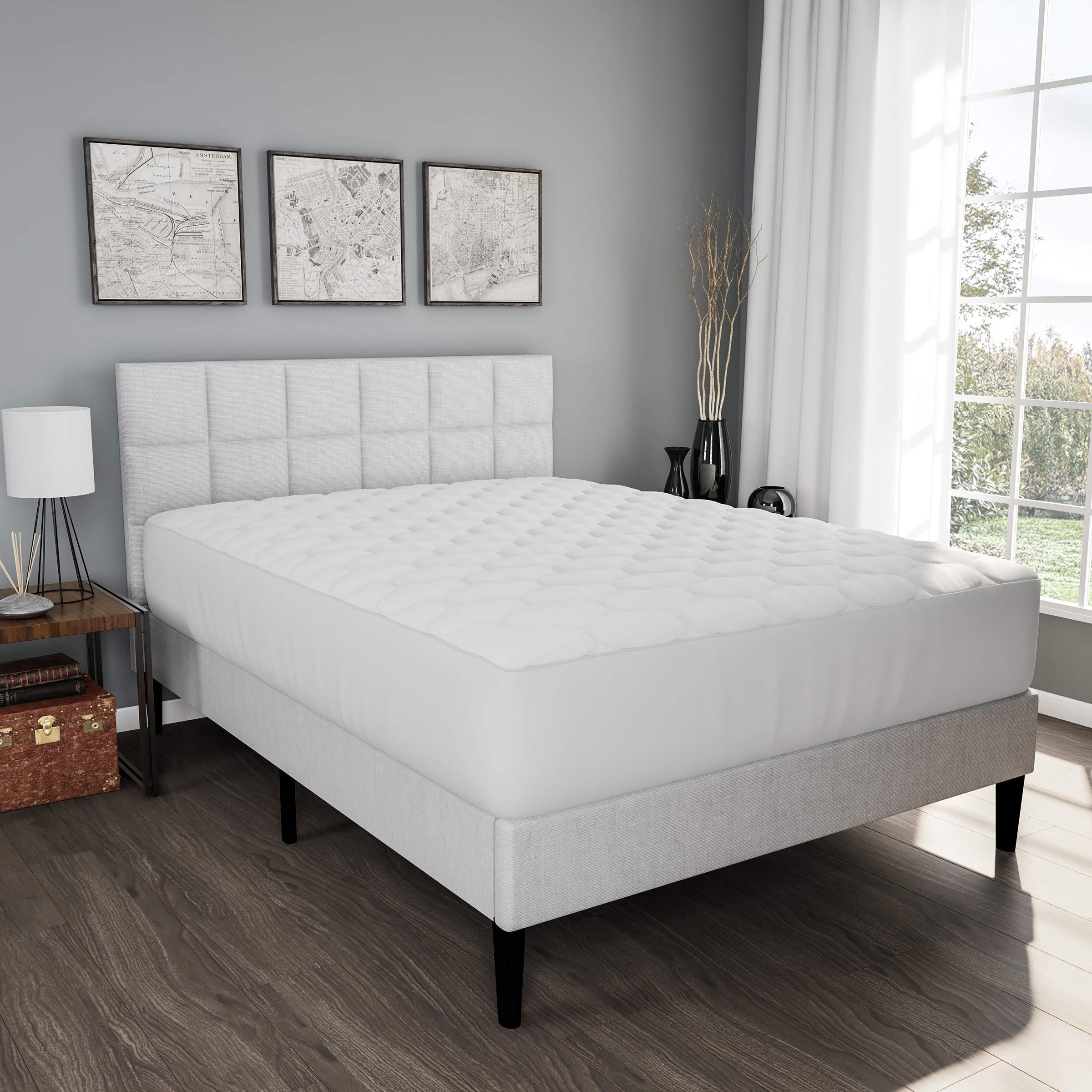 Padded Mattress Cover-100% Cotton Twin Overstuffed Quilted Skirted Bed Protector Topper by Lavish Home