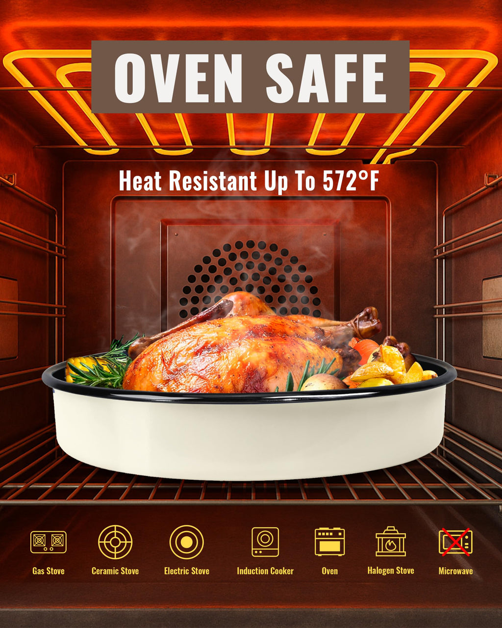 MCCSI Enamel Round Roasting Pan Set Baking Dish 4-Pack 9/10/12/14 Inch High Temperature Resistance Bakeware for Pizza Chicken, Oven Dishwasher Safe Birthday Mother Day Gift for Wife & Mom Cake Pan