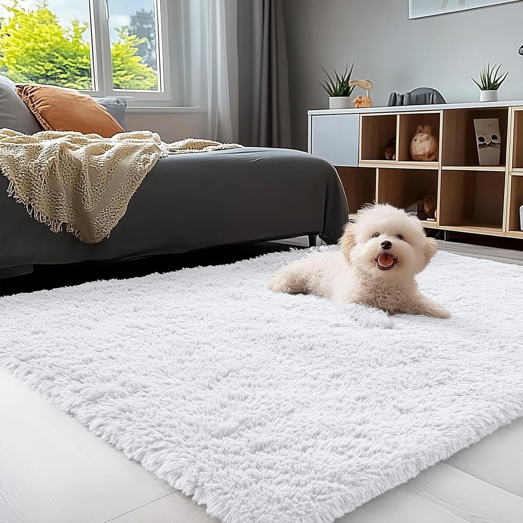 OLANLY 4x4 Soft Fluffy Shaggy Accent Rug - Machine Washable Indoor Carpet for Bedroom & Nursery | White