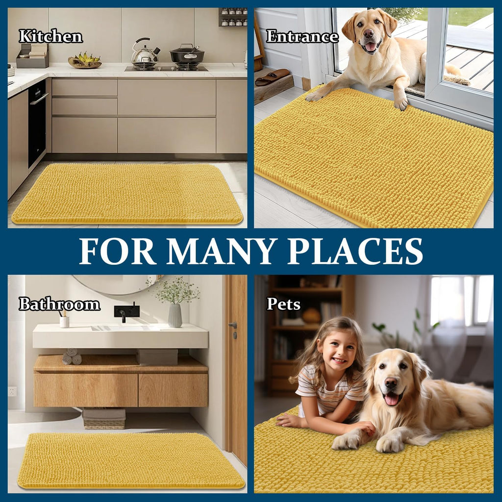 OLANLY Dog Door Mat - Absorbent Non-Slip Washable Chenille Mat for Muddy Paws | 32x20 Yellow