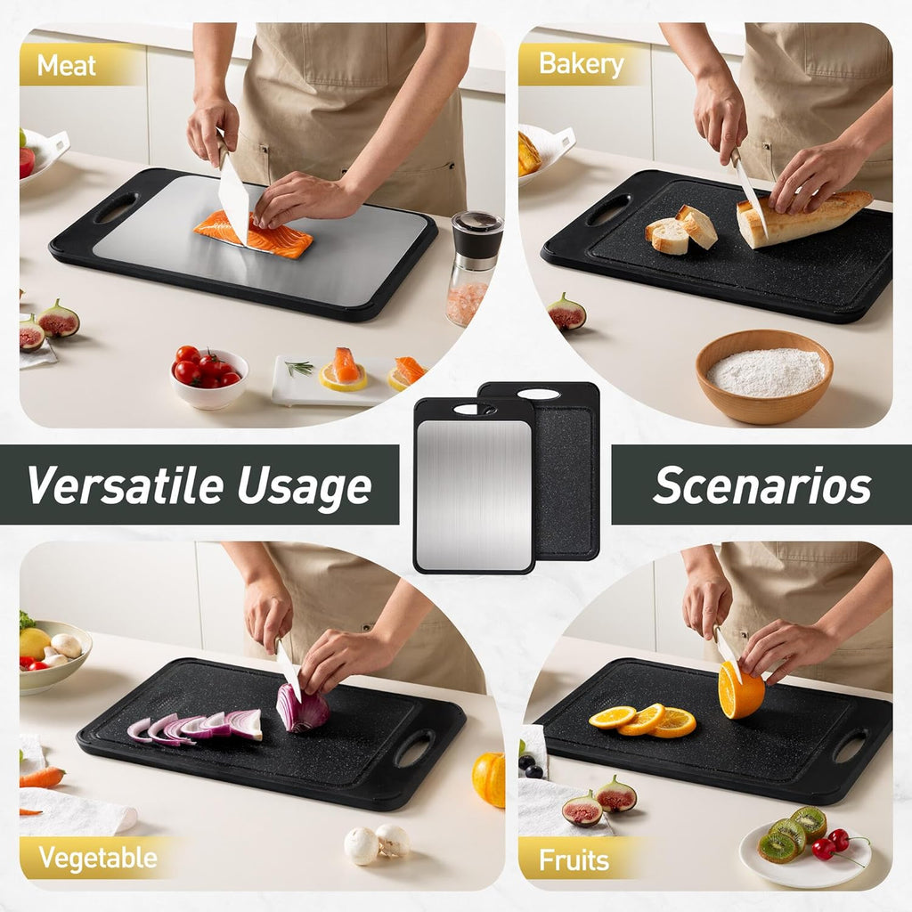 Stainless Steel Cutting Board - Non-Toxic Double-Sided Chopping Board for Meat & Vegetables | 16” x 11” Easy to Clean