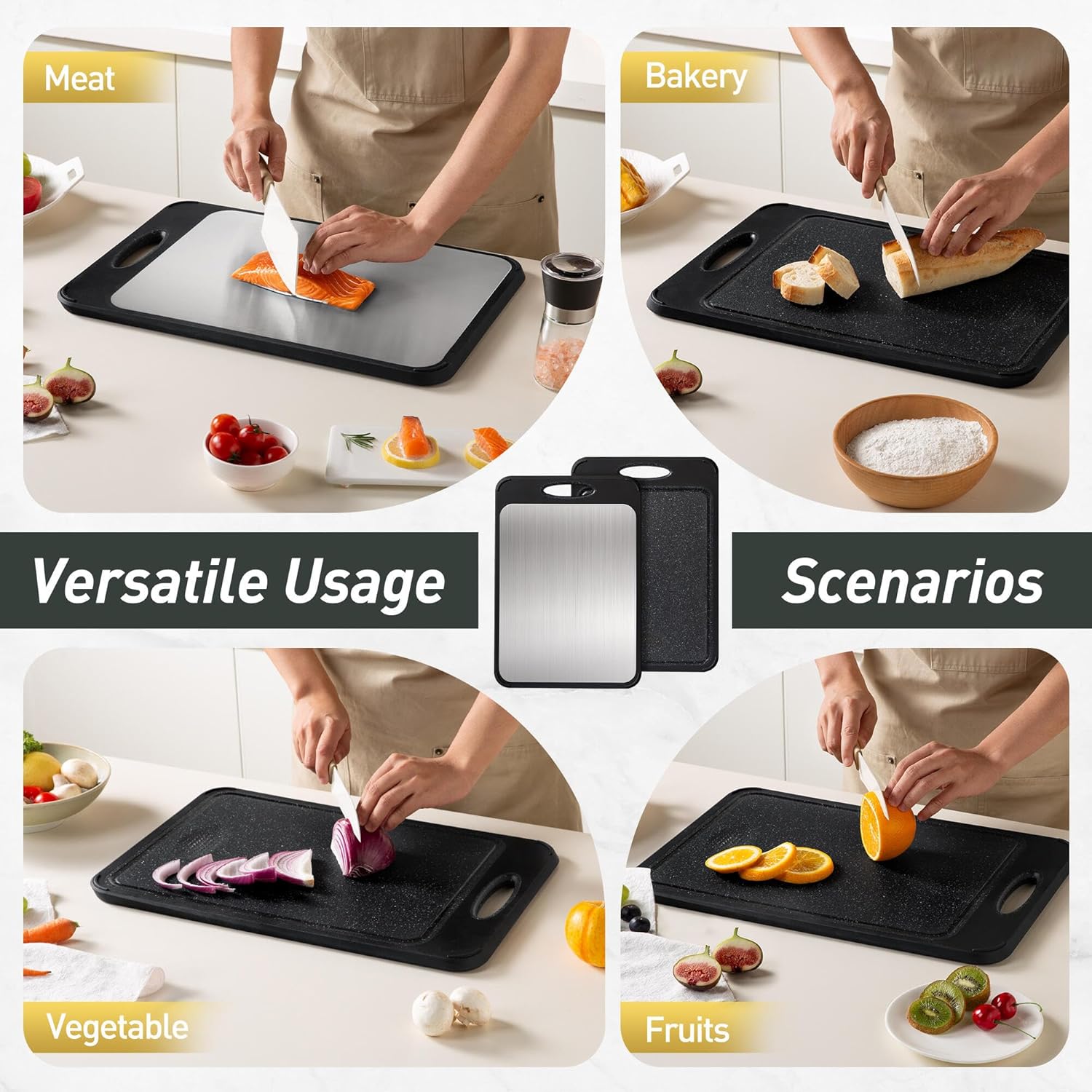 Stainless Steel Cutting Board - Non-Toxic Double-Sided Chopping Board for Meat & Vegetables | 16” x 11” Easy to Clean