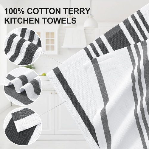Homaxy Premium Kitchen Towels - Highly Absorbent Cotton Dish Towels | 6 Pack, 18”x28”, Black Stripe & Terry