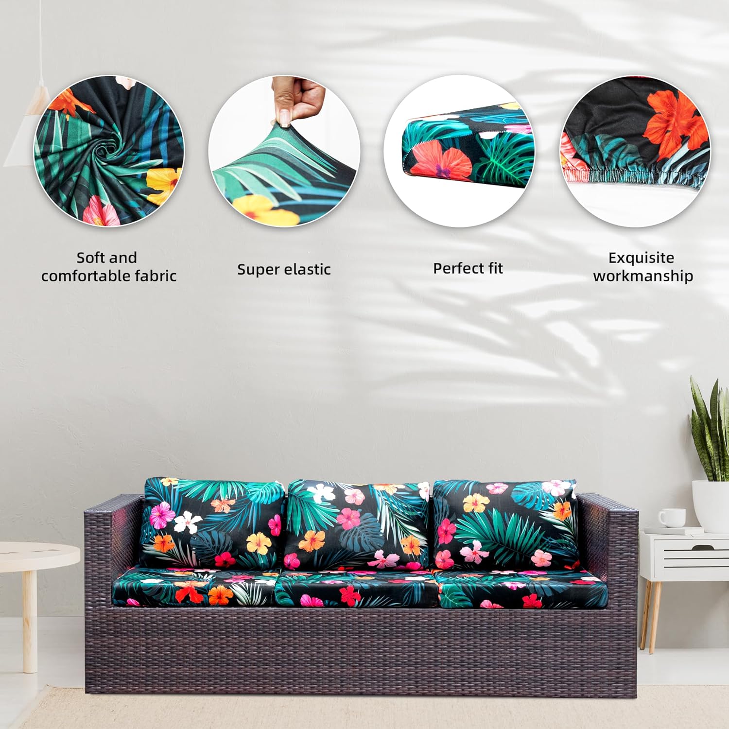 Skiennix 8-Piece Stretch Patio Cushion Covers - Washable Outdoor Sofa Slipcovers | Floral Design