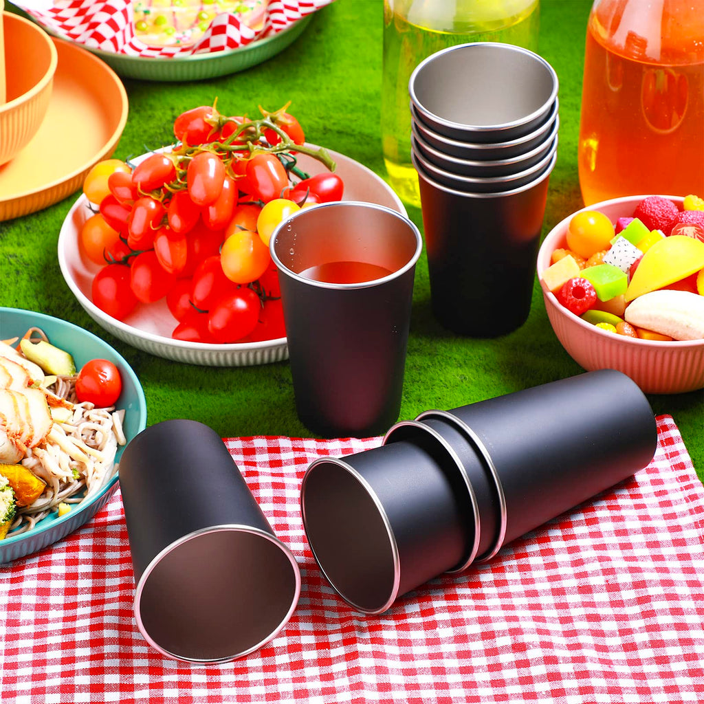 Mimorou 20 Pack Stainless Steel Pint Cups Metal Cups Unbreakable Drinking Water Tumblers Stackable Tumbler for Adults Bar Home Restaurant Travel Picnic Camping Outdoor (Black,16 oz)