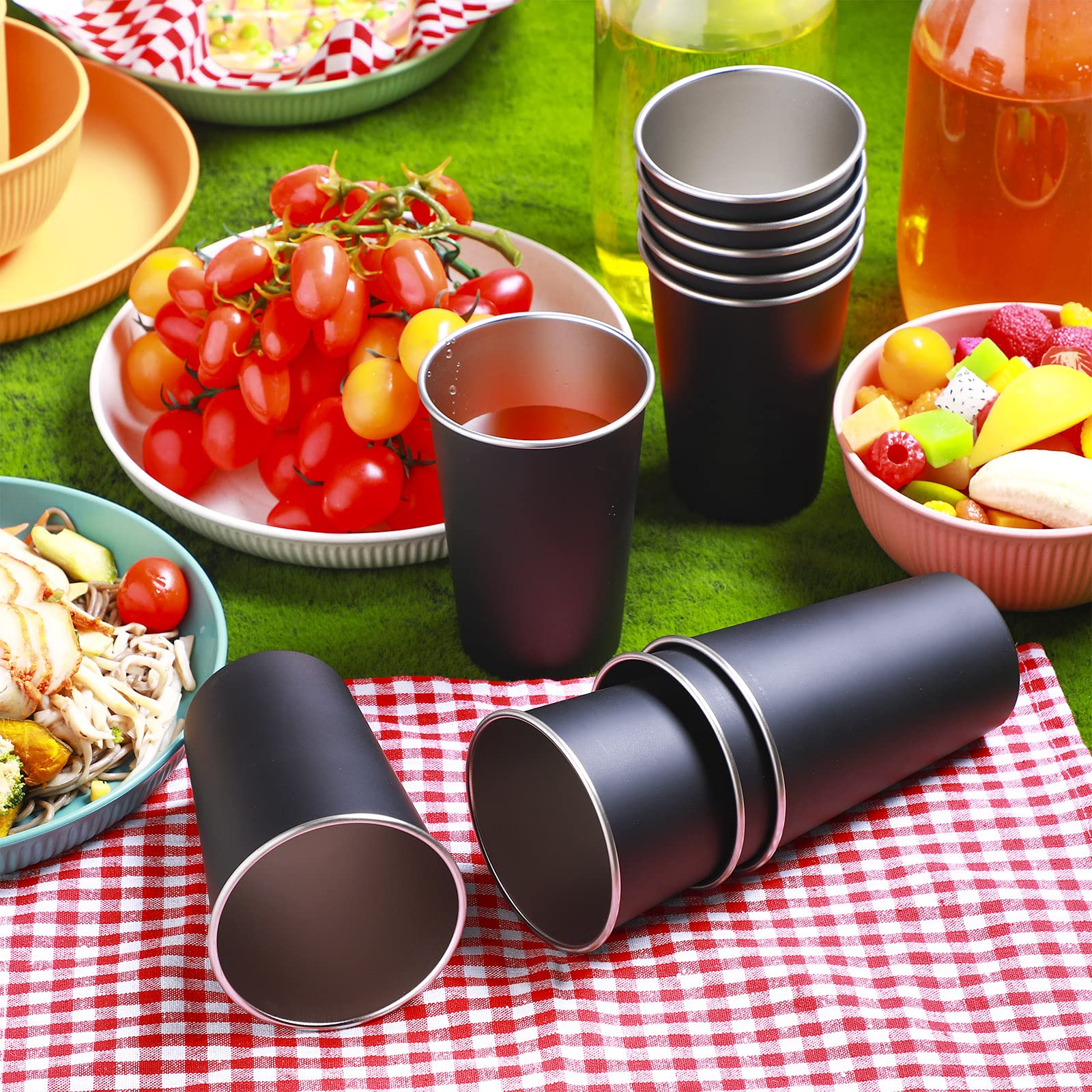 Mimorou 20 Pack Stainless Steel Pint Cups Metal Cups Unbreakable Drinking Water Tumblers Stackable Tumbler for Adults Bar Home Restaurant Travel Picnic Camping Outdoor (Black,16 oz)