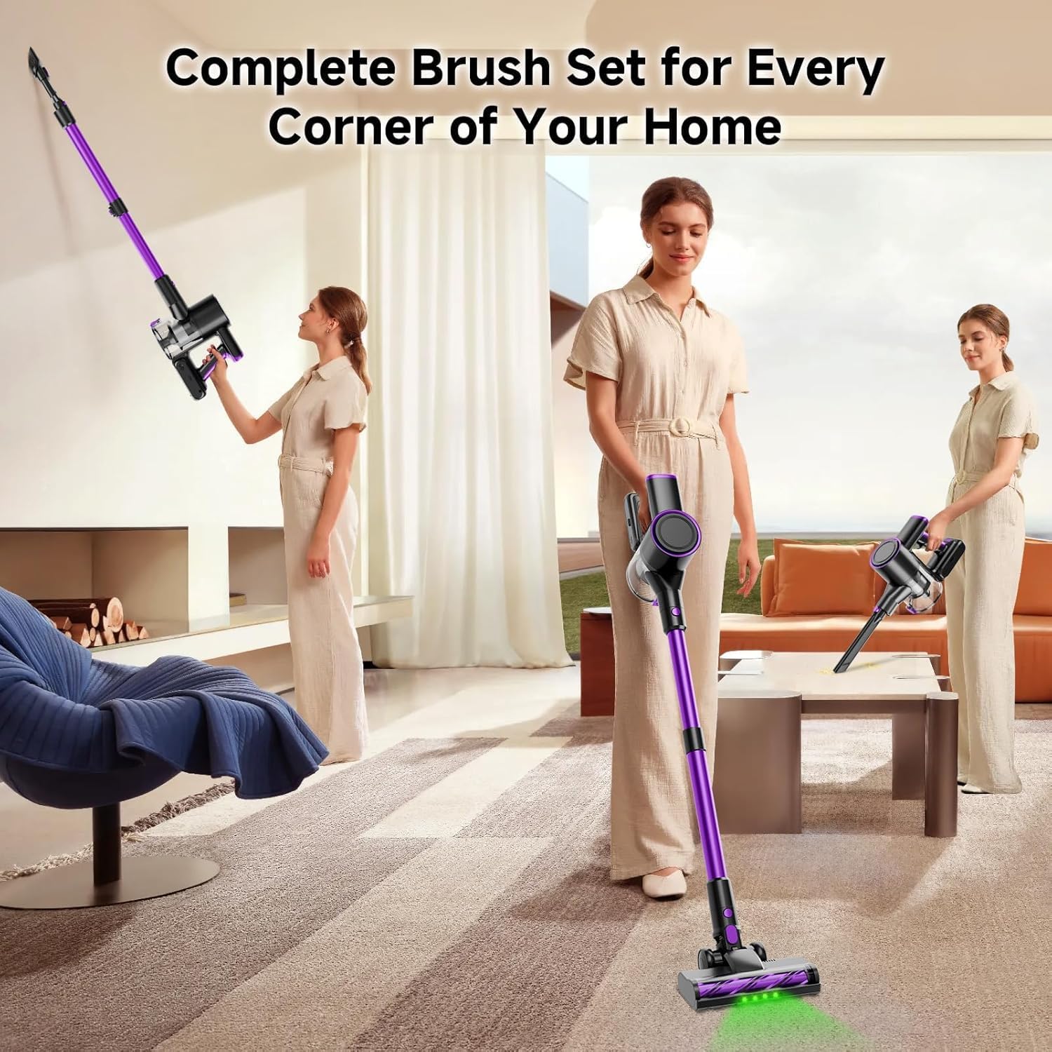 Skiennix Cordless Vacuum Cleaner - 40Kpa Powerful Suction | Lightweight 8-in-1 Design for Hard Floors (Black)