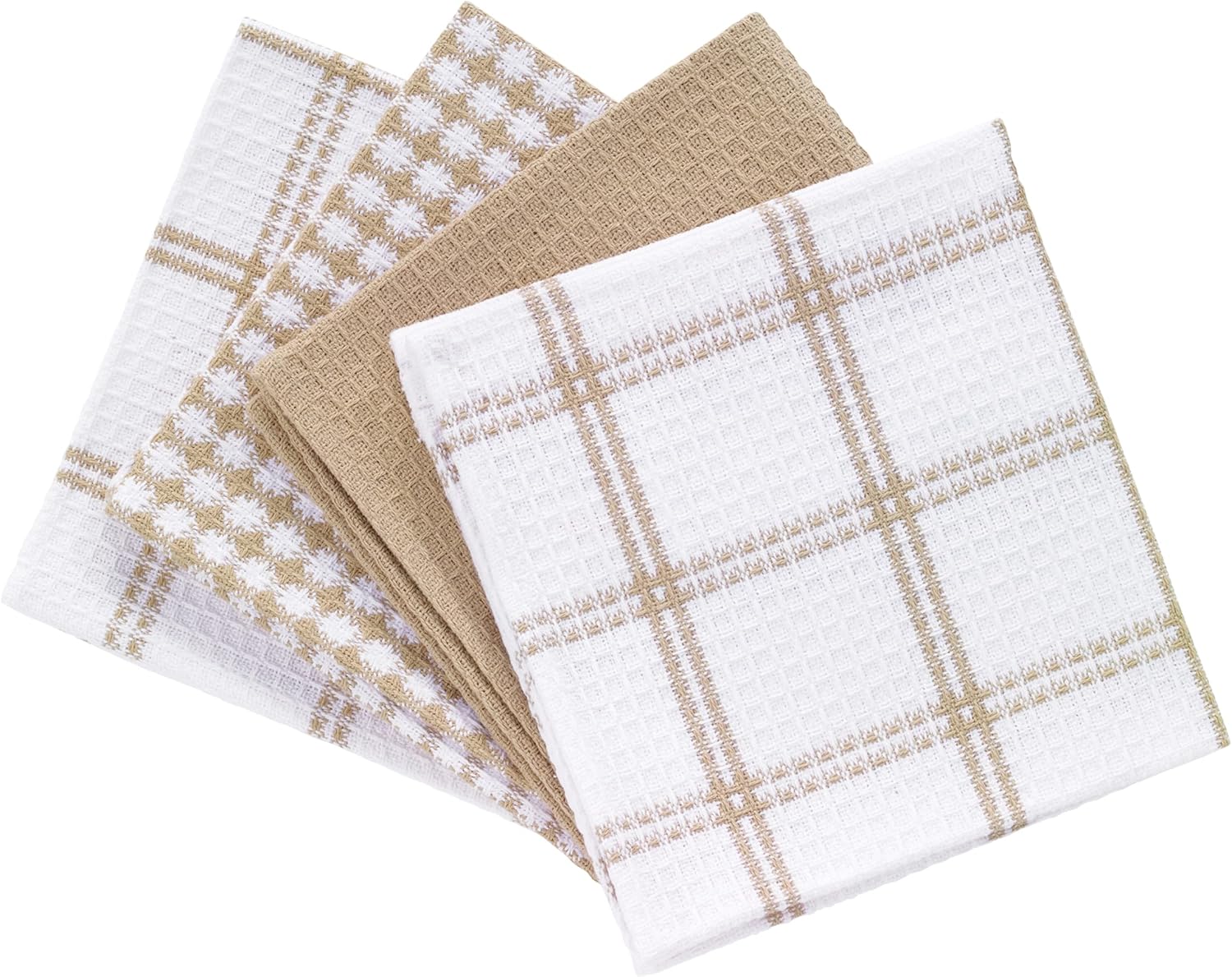 T-Fal Premium Waffle Dish Cloths - Highly Absorbent & Soft 100% Cotton Towels | 12"x13" - 4-Pack in Sand