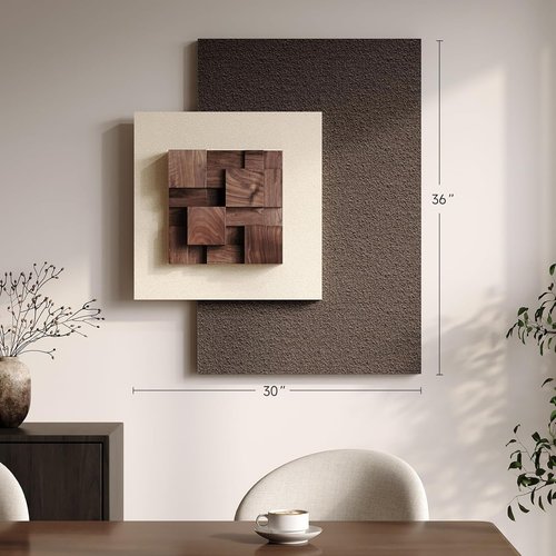 3D Wood Textured Wall Art - Modern Beige & Brown Abstract Geometric Design | Large Minimalist Decor for Living Room, Bedroom, Office