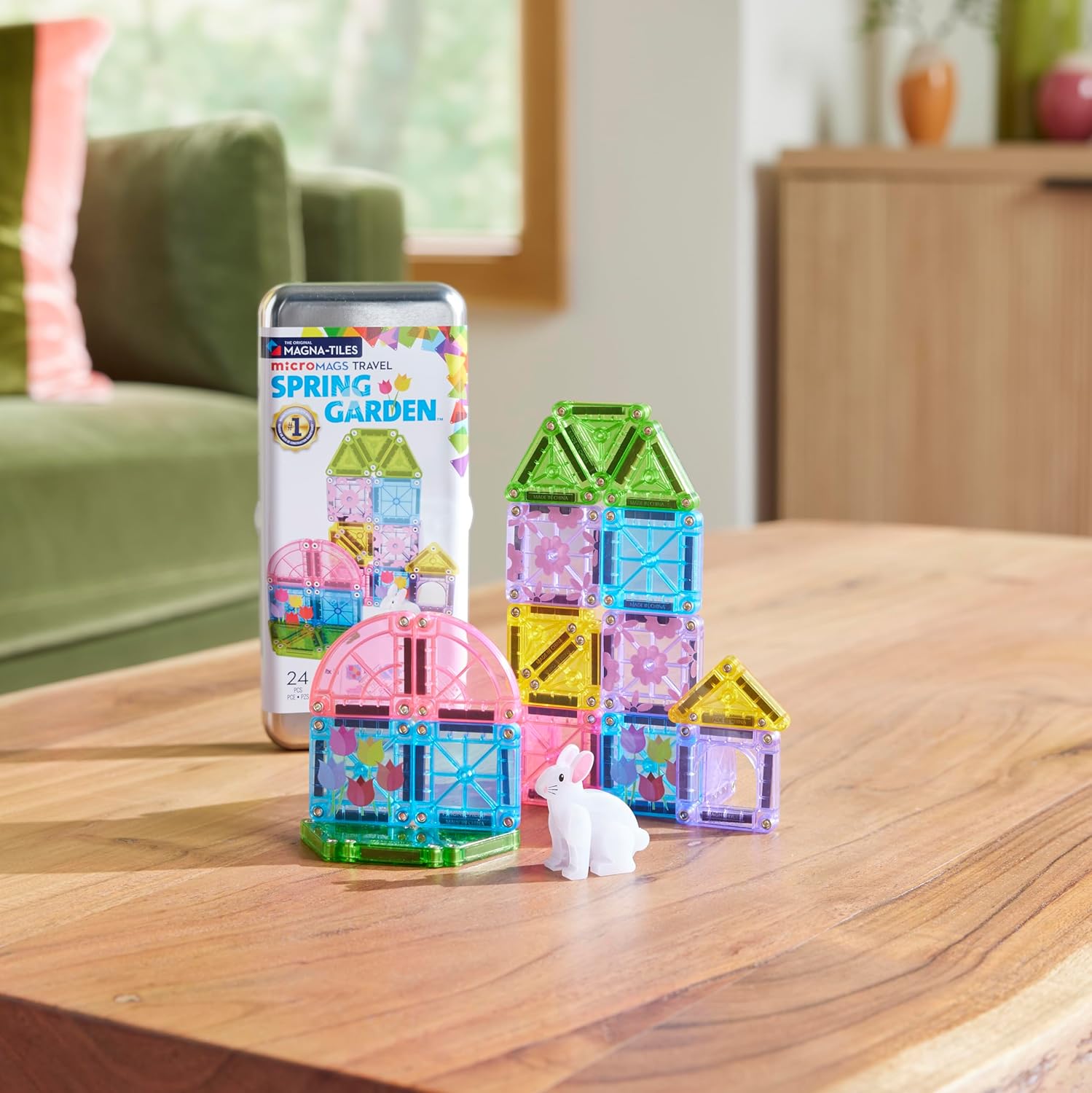 Magna-Tiles MicroMAGS 24-Piece Spring Garden Travel Set - Original Magnetic Building Blocks