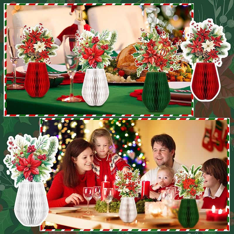 9 Pcs Christmas Poinsettia Honeycomb Centerpieces - Red Holiday Flowers, Variation of THIS listing