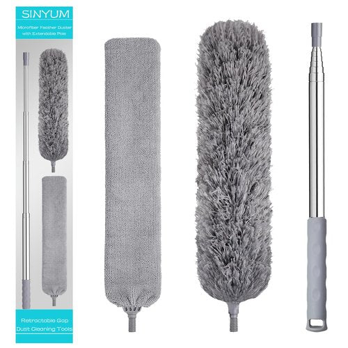 100 Inch Retractable Gap Dust Cleaner Cleaning Tools & Microfiber Feather Duster Washable and Retractable Duster Brush for Cleaning Under Appliances Furniture Ceiling Fan Dust and Cobweb Cleaner