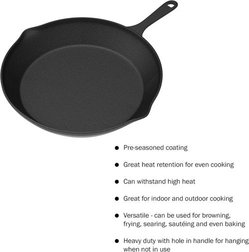 Home-Complete Cast Iron Skillets Set - Pre-Seasoned Nonstick Frying Pans | 10-Inch, 8-Inch, 6-Inch Sizes
