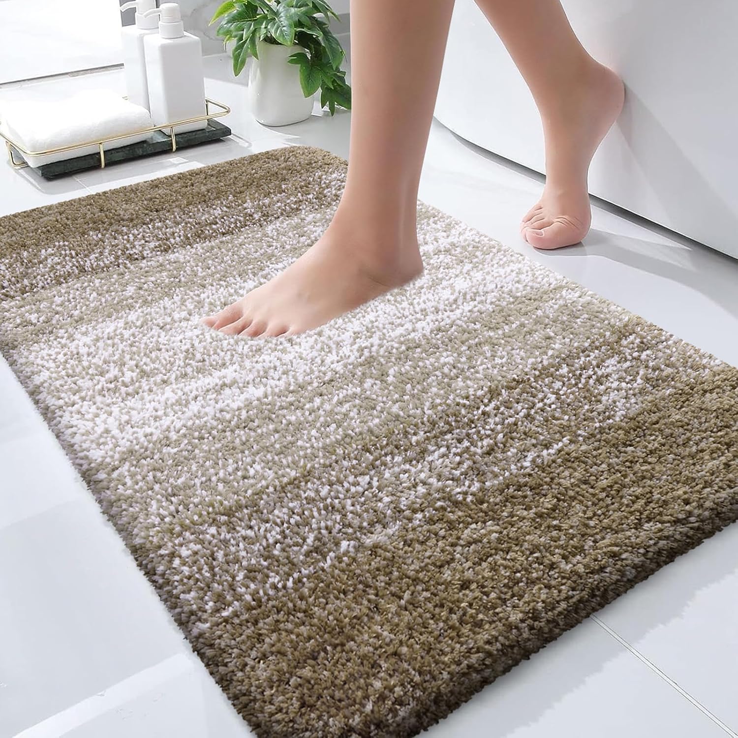 OLANLY Large Bathroom Rugs - Extra Soft Microfiber Mat 44x32 | Quick Dry & Machine Washable - Coffee Color