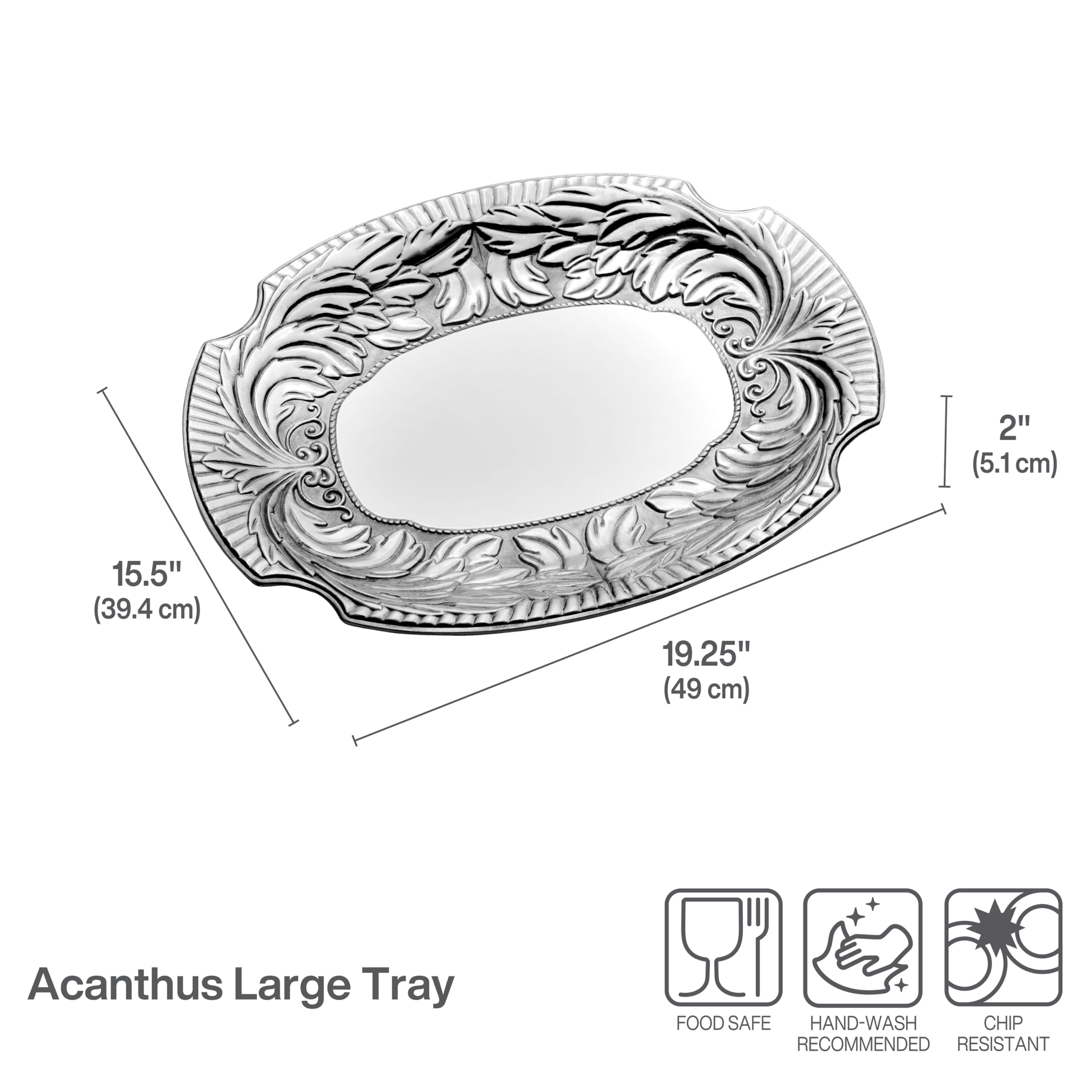 Wilton Armetale Large Acanthus Serving Tray - Food Safe Alloy, Oven to Table, 18.25 x 14.75 Inches - Heat and Cold Resistant Decorative Platter for Entertaining