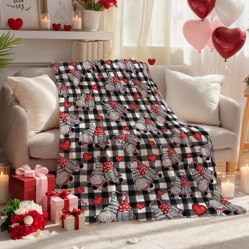 Horaldaily Valentine Flannel Blanket Throw, Buffalo Plaid Gnomes Soft Fuzzy Plush Cozy Fleece Blankets for Couch Sofa Bed Lounging, Ideal Gifts for Kids Adults Wife Self, 50x60