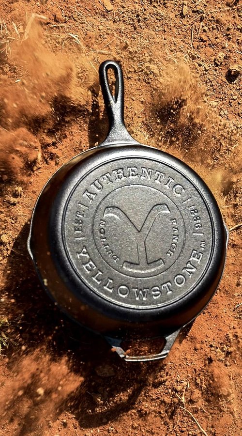 Lodge Pre-Seasoned Cast Iron Skillet - Yellowstone Stamped Design with Teardrop Handle - 10.25 Inch