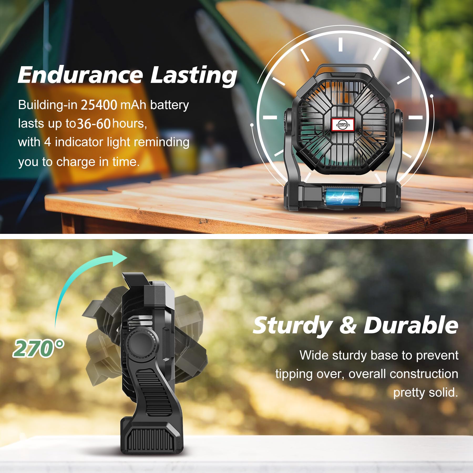 Portable Fan Rechargeable, 25400mAh Cordless Battery Powered Fan with LED Lantern, USB C Battery Operated for Travel Bedroom Home Camping Tent Office Beach Desk Fishing Table