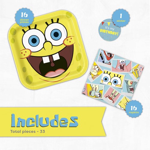 Spongebob Plates and Napkins for 16 | Spongebob Birthday Decorations | Spongebob Party Decorations | Officially Licensed
