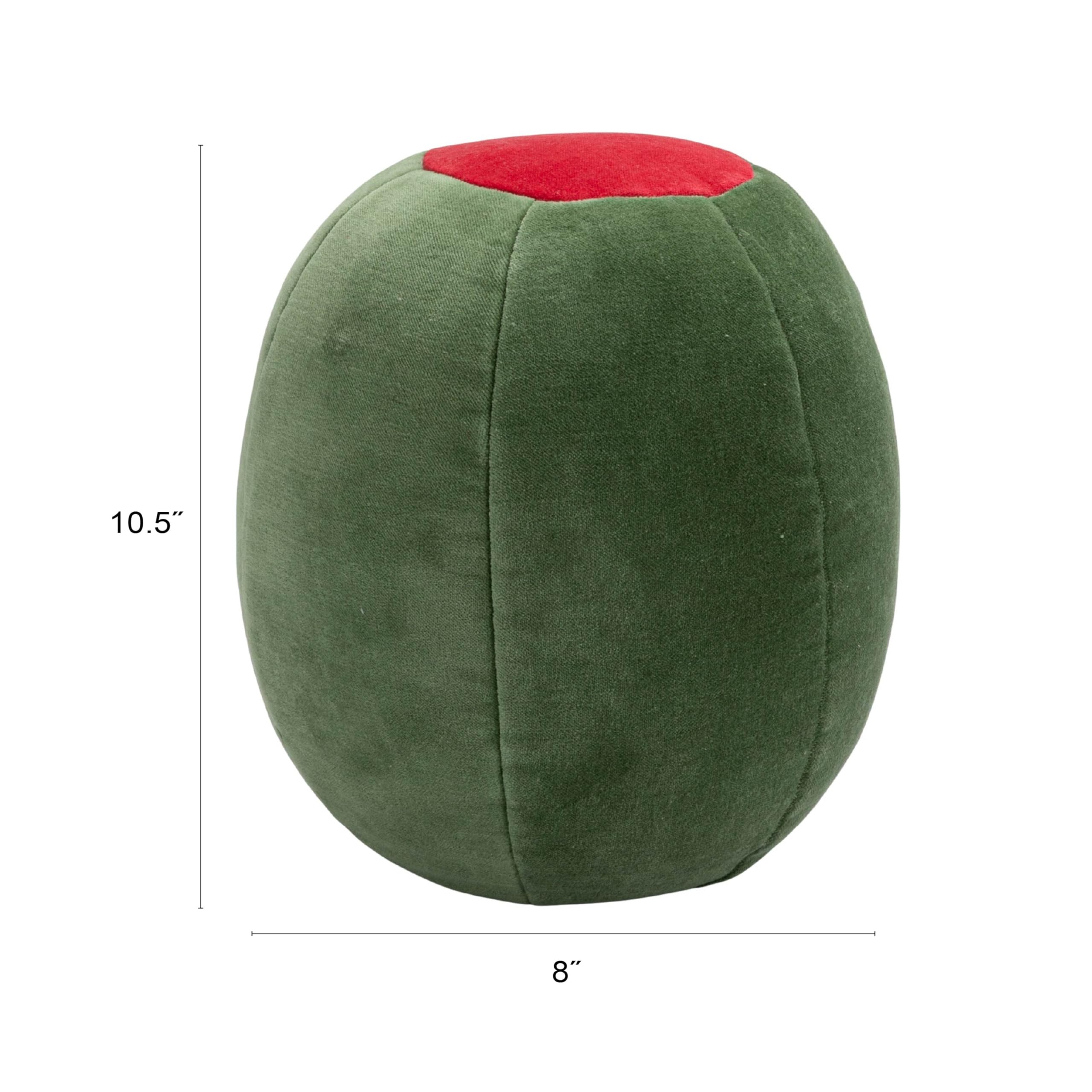 Creative Co-Op Cotton Velvet Olive Shaped Pillow, Green and Red