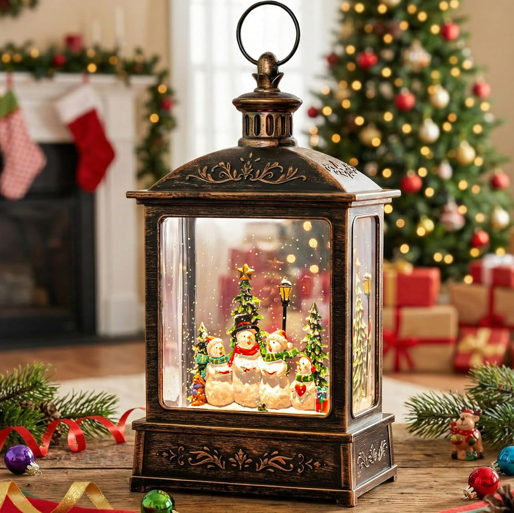 Skiennix Christmas Snow Globe Lantern - Lighted Snowman Choir with Musical Features | Battery or USB Powered